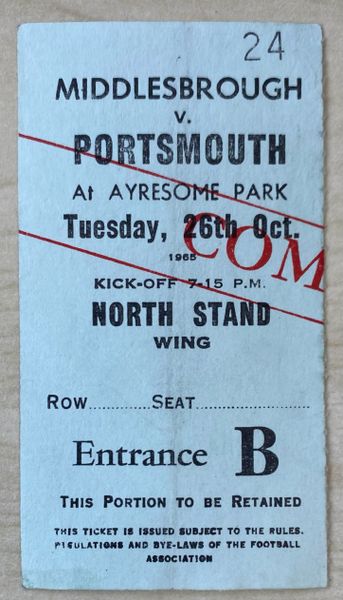 1965/66 ORIGINAL DIVISION TWO TICKET MIDDLESBROUGH V PORTSMOUTH