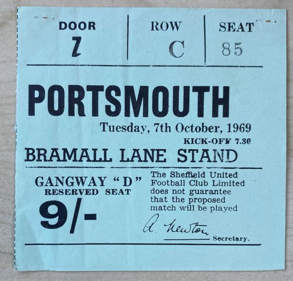 1969/70 ORIGINAL DIVISION TWO TICKET SHEFFIELD UNITED V PORTSMOUTH