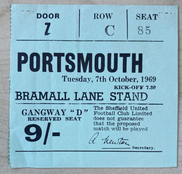 1969/70 ORIGINAL DIVISION TWO TICKET SHEFFIELD UNITED V PORTSMOUTH