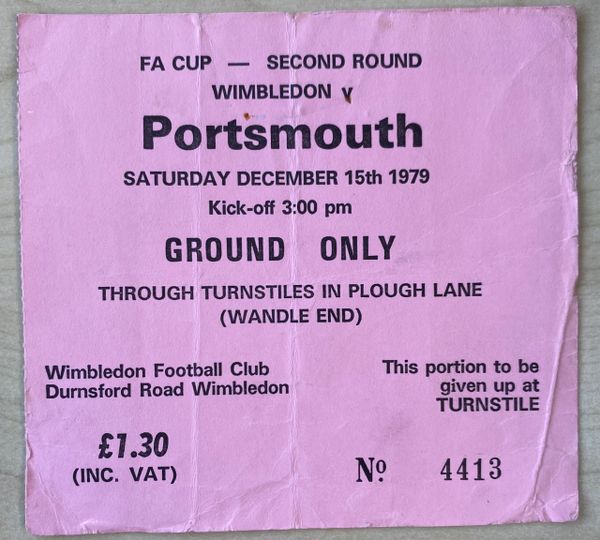 1979/80 ORIGINAL FA CUP 2ND ROUND TICKET WIMBLEDON V PORTSMOUTH