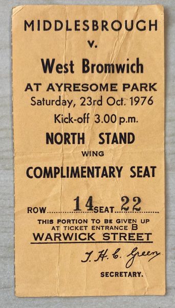 1976/77 ORIGINAL DIVISION ONE TICKET MIDDLESBROUGH V WEST BROMWICH ALBION