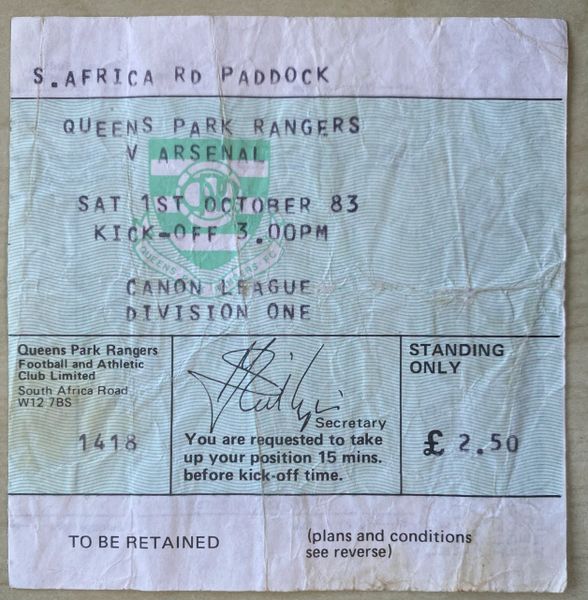 1983/84 ORIGINAL DIVISION ONE TICKET QUEENS PARK RANGERS V ARSENAL