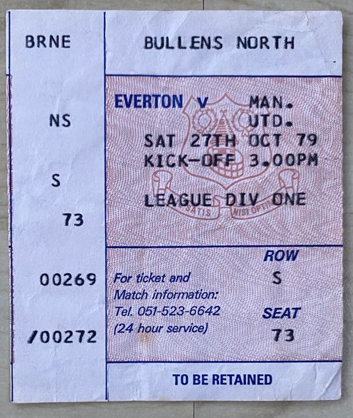 1979/80 ORIGINAL DIVISION ONE TICKET EVERTON V MANCHESTER UNITED