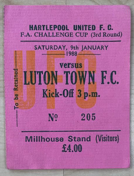 1987/88 ORIGINAL FA CUP 3RD ROUND TICKET HARTLEPOOL V LUTON TOWN