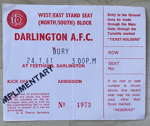 1980/81 ORIGINAL DIVISION FOUR TICKET DARLINGTON V BURY