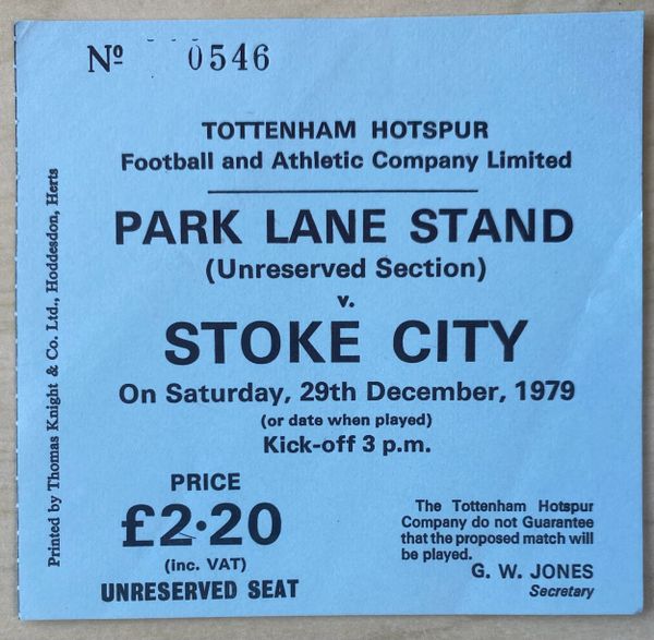 1979/80 ORIGINAL DIVISION ONE UNUSED TICKET TOTTENHAM HOTSPUR V STOKE CITY