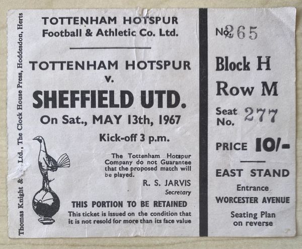 1966/67 ORIGINAL DIVISION ONE TICKET TOTTENHAM HOTSPUR V SHEFFIELD UNITED