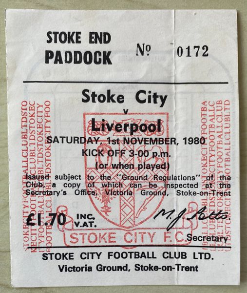 1980/81 ORIGINAL DIVISION ONE TICKET STOKE CITY V LIVERPOOL (VISITORS END)