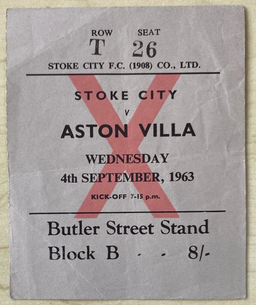 1963/64 ORIGINAL DIVISION ONE TICKET STOKE CITY V ASTON VILLA