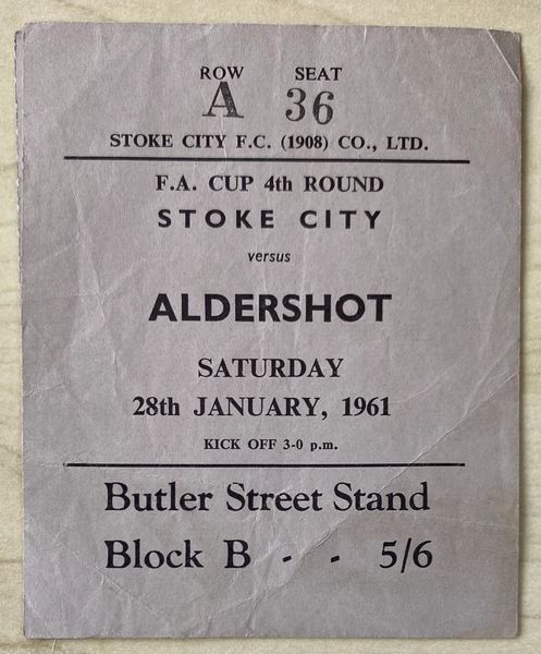 1960/61 ORIGINAL FA CUP ROUND 4 TICKET STOKE CITY V ALDERSHOT