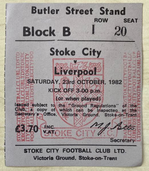 1982/83 ORIGINAL DIVISION ONE TICKET STOKE CITY V LIVERPOOL