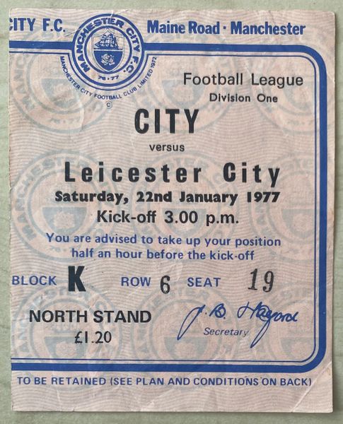 1976/77 ORIGINAL DIVISION ONE TICKET MANCHESTER CITY V LEICESTER CITY