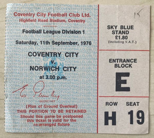 1976/77 ORIGINAL DIVISION ONE TICKET COVENTRY CITY V NORWICH CITY