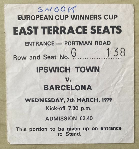 1978/79 ORIGINAL EUROPEAN CUP WINNERS CUP 3RD ROUND 1ST LEG TICKET IPSWICH TOWN V BARCELONA