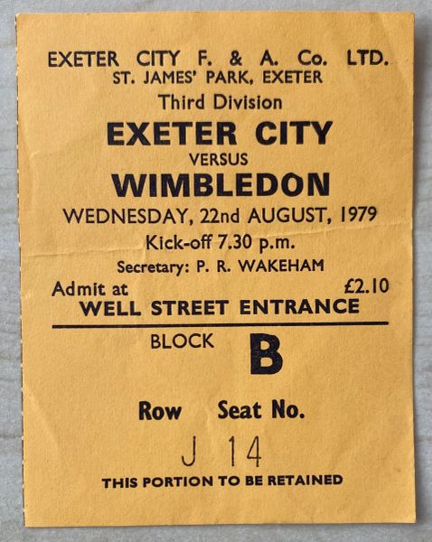 1979/80 ORIGINAL DIVISION THREE TICKET EXETER CITY V WIMBLEDON