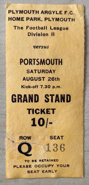 1967/68 ORIGINAL DIVISION TWO TICKET PLYMOUTH ARGYLE V PORTSMOUTH