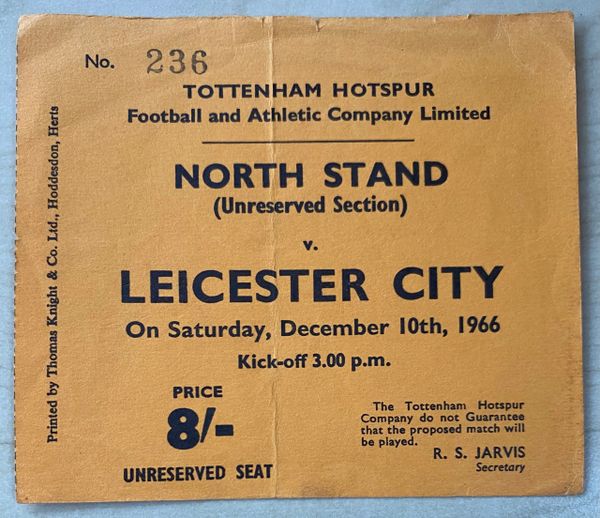 1966/67 ORIGINAL DIVISION ONE TICKET TOTTENHAM HOTSPUR V LEICESTER CITY