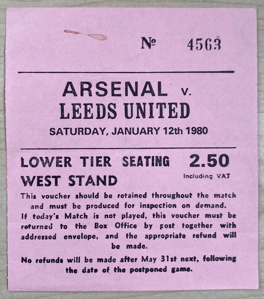 1979/80 ORIGINAL DIVISION ONE TICKET ARSENAL V LEEDS UNITED