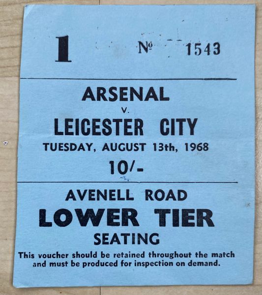 1968/69 ORIGINAL DIVISION ONE TICKET ARSENAL V LEICESTER CITY