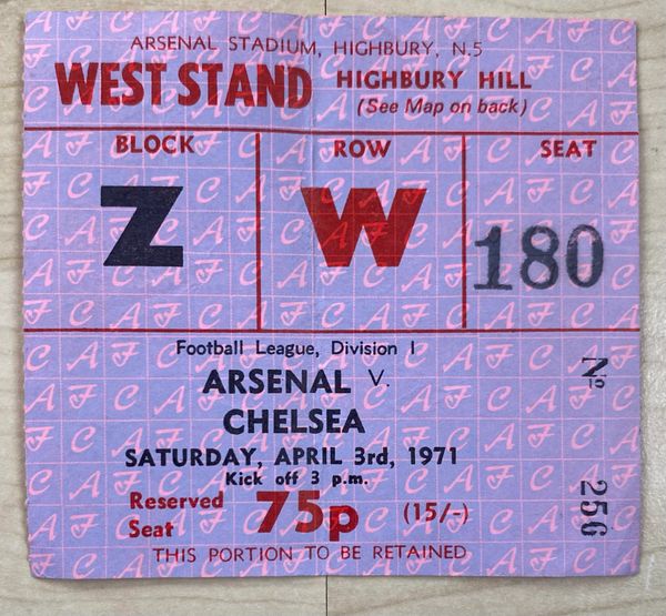 1970/71 ORIGINAL DIVISION ONE TICKET ARSENAL V CHELSEA