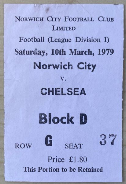 1978/79 ORIGINAL DIVISION ONE TICKET NORWICH CITY V CHELSEA