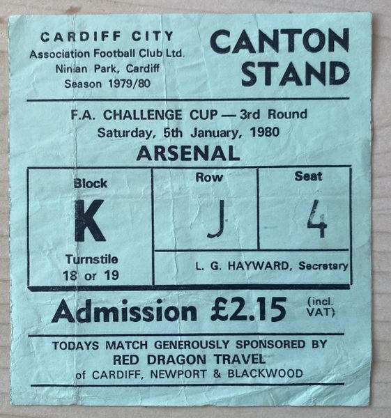 1979/80 ORIGINAL FA CUP 3RD ROUND TICKET CARDIFF CITY V ARSENAL