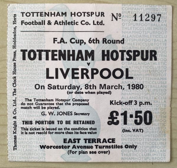 1979/80 ORIGINAL FA CUP 6TH ROUND TICKET TOTTENHAM HOTSPUR V LIVERPOOL