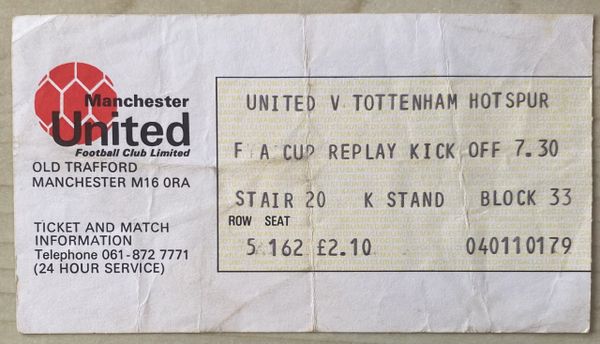 1979/80 ORIGINAL FA CUP 3RD ROUND REPLAY TICKET MANCHESTER UNITED V TOTTENHAM HOTSPUR