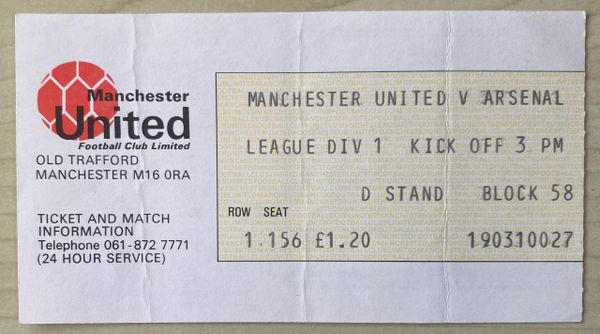 1978/79 ORIGINAL DIVISION ONE TICKET MANCHESTER UNITED V ARSENAL