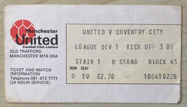 1979/80 ORIGINAL DIVISION ONE TICKET MANCHESTER UNITED V COVENTRY CITY