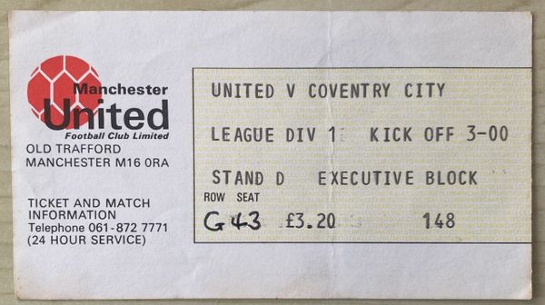 1980/81 ORIGINAL DIVISION ONE TICKET MANCHESTER UNITED V COVENTRY CITY