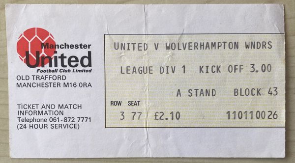 1980/81 ORIGINAL DIVISION ONE TICKET MANCHESTER UNITED V WOLVERHAMPTON WANDERERS