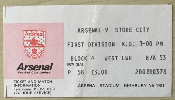 1979/80 ORIGINAL DIVISION ONE TICKET ARSENAL V STOKE CITY