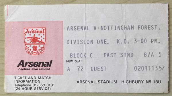 1978/79 ORIGINAL DIVISION ONE TICKET ARSENAL V NOTTINGHAM FOREST