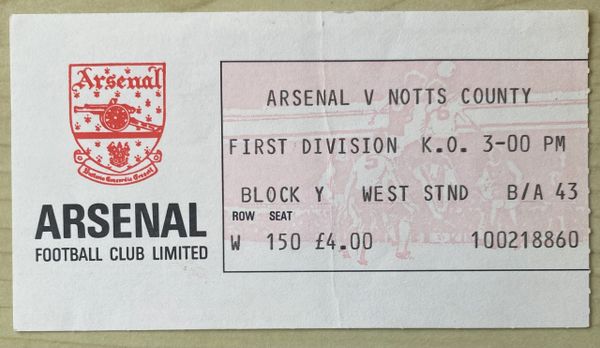1981/82 ORIGINAL DIVISION ONE TICKET ARSENAL V NOTTS COUNTY