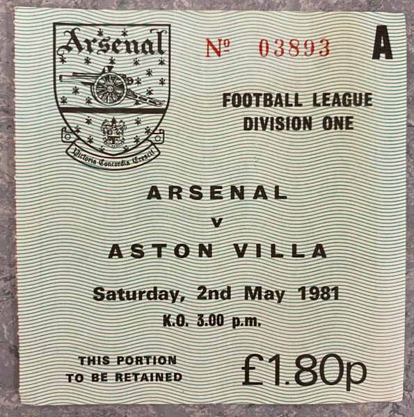 1980/81 ORIGINAL DIVISION ONE TICKET ARSENAL V ASTON VILLA (VISITORS END)