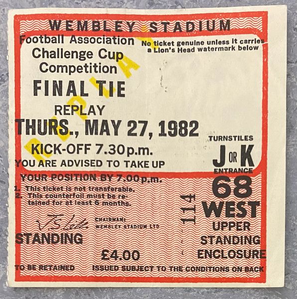 1982 ORIGINAL FA CUP FINAL REPLAY TICKET TOTTENHAM V QUEENS PARK RANGERS JK 68 114 (QPR ALLOCATION)