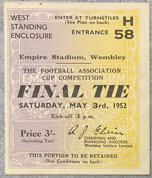 1952 ORIGINAL FA CUP FINAL TICKET NEWCASTLE UNITED V ARSENAL H58 942