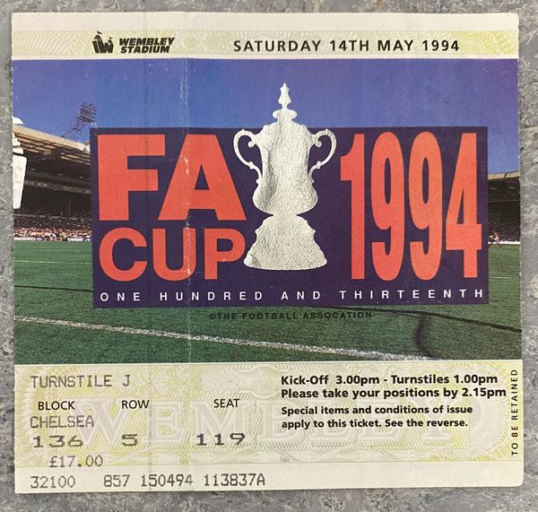 1994 ORIGINAL FA CUP FINAL TICKET MANCHESTER UNITED V CHELSEA J 136 5 119 (CHELSEA ALLOCATION)