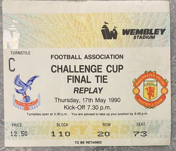 1990 ORIGINAL FA CUP FINAL REPLAY TICKET MANCHESTER UNITED V CRYSTAL PALACE C 110 20 73