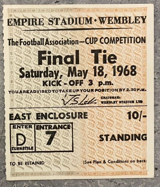 1968 ORIGINAL FA CUP FINAL TICKET EVERTON V WEST BROMWICH ALBION D 7 953