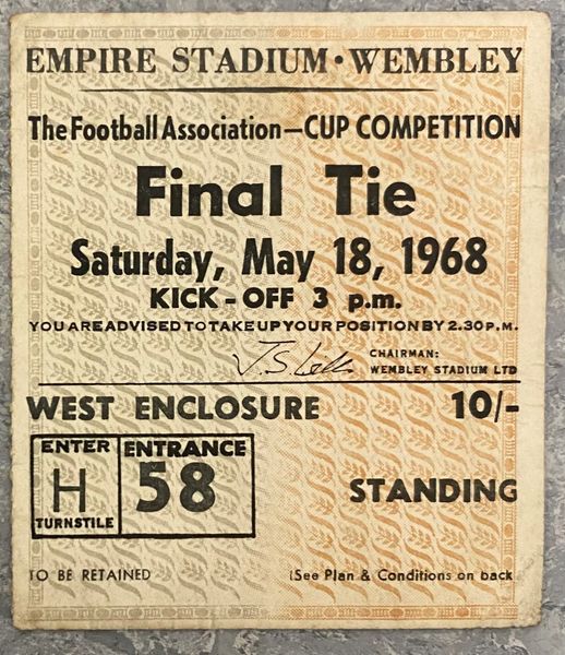 1968 ORIGINAL FA CUP FINAL TICKET EVERTON V WEST BROMWICH ALBION H 58 2141