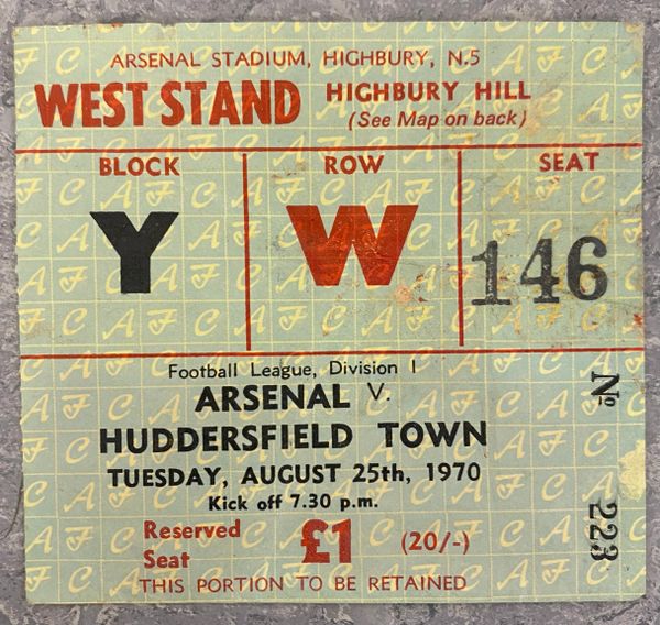 1970/71 ORIGINAL DIVISION ONE TICKET ARSENAL V HUDDERSFIELD TOWN