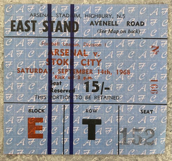 1968/69 ORIGINAL DIVISION ONE TICKET ARSENAL V STOKE CITY