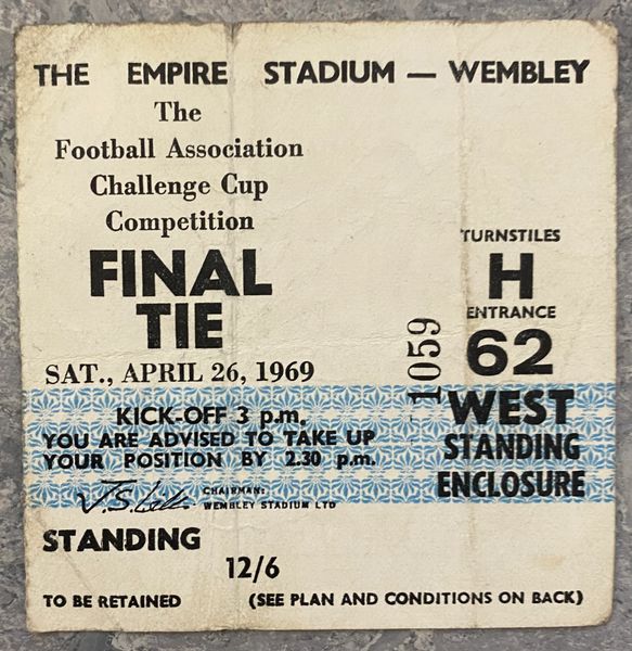 1969 ORIGINAL FA CUP FINAL TICKET MANCHESTER CITY V LEICESTER CITY H62 1059