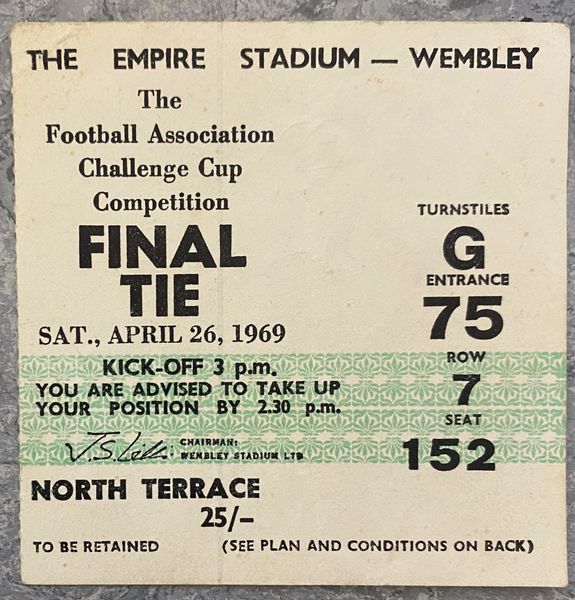 1969 ORIGINAL FA CUP FINAL TICKET MANCHESTER CITY V LEICESTER CITY G75 7 152