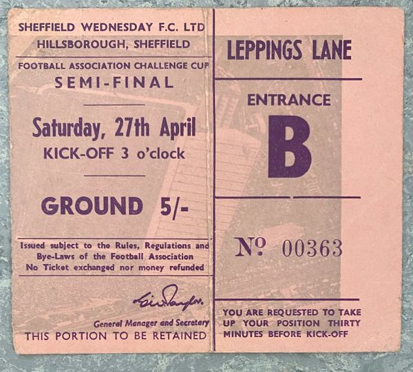 1963 ORIGINAL FA CUP SEMI FINAL TICKET LEICESTER CITY V LIVERPOOL B00363 @HILLSBOROUGH