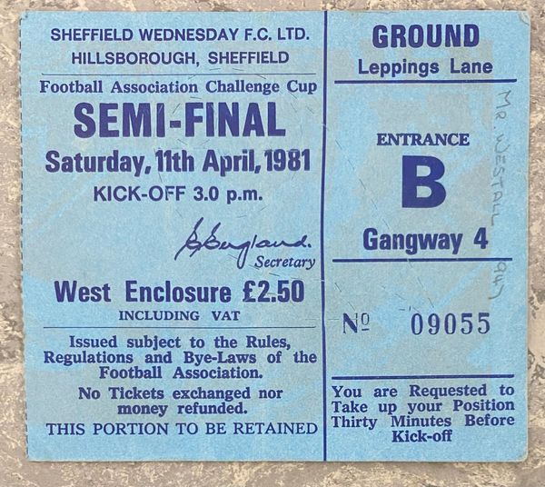 1981 ORIGINAL FA CUP SEMI FINAL TICKET TOTTENHAM HOTSPUR V WOLVERHAMPTON WANDERERS B0955 @HILLSBOROUGH (TOTTENHAM ALLOCATION)