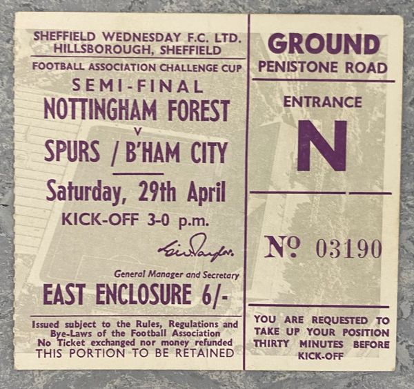 1967 ORIGINAL FA CUP SEMI FINAL TICKET TOTTENHAM HOTSPUR V NOTTINGHAM FOREST N 03190 @HILLSBOROUGH