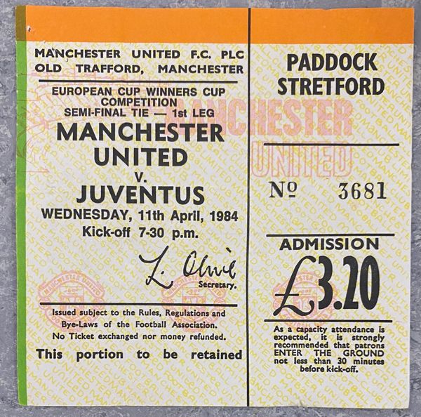 1983/84 ORIGINAL EUROPEAN CUP WINNERS CUP SEMI FINAL 1ST LEG TICKET MANCHESTER UNITED V JUVENTUS